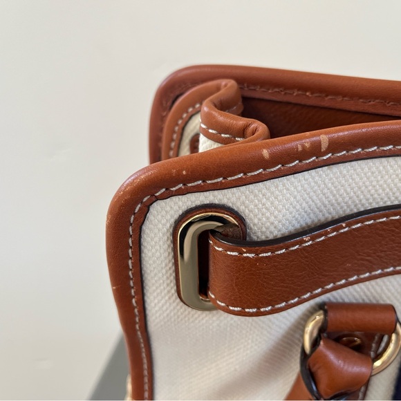 Michael Kors Hamilton Mono Stripe Canvas/Leather Satchel, Blue /White/ Brown - Picture 7 of 10